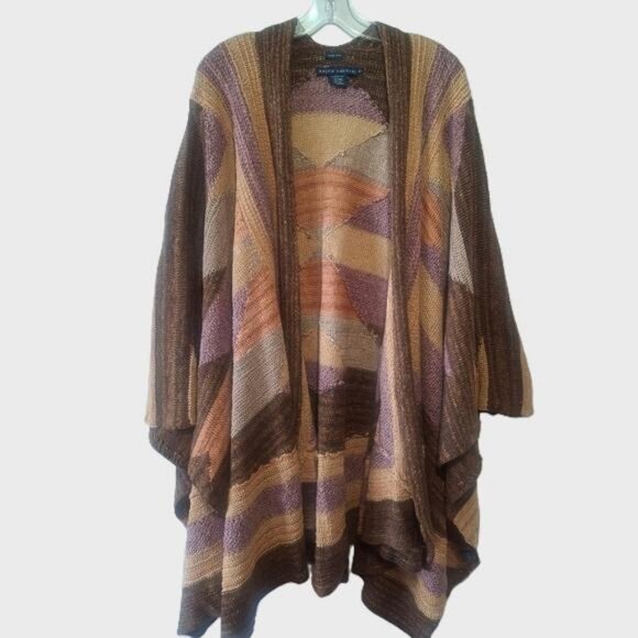 Rare Find! Vintage Ralph Lauren Blue Label Southwestern Linen Silk Knit Poncho - Picture 3 of 9